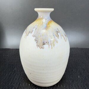 Vintage Stoneware Pottery Drip Glaze Bud Vase Vessel Bottle Artist Signed Decor
